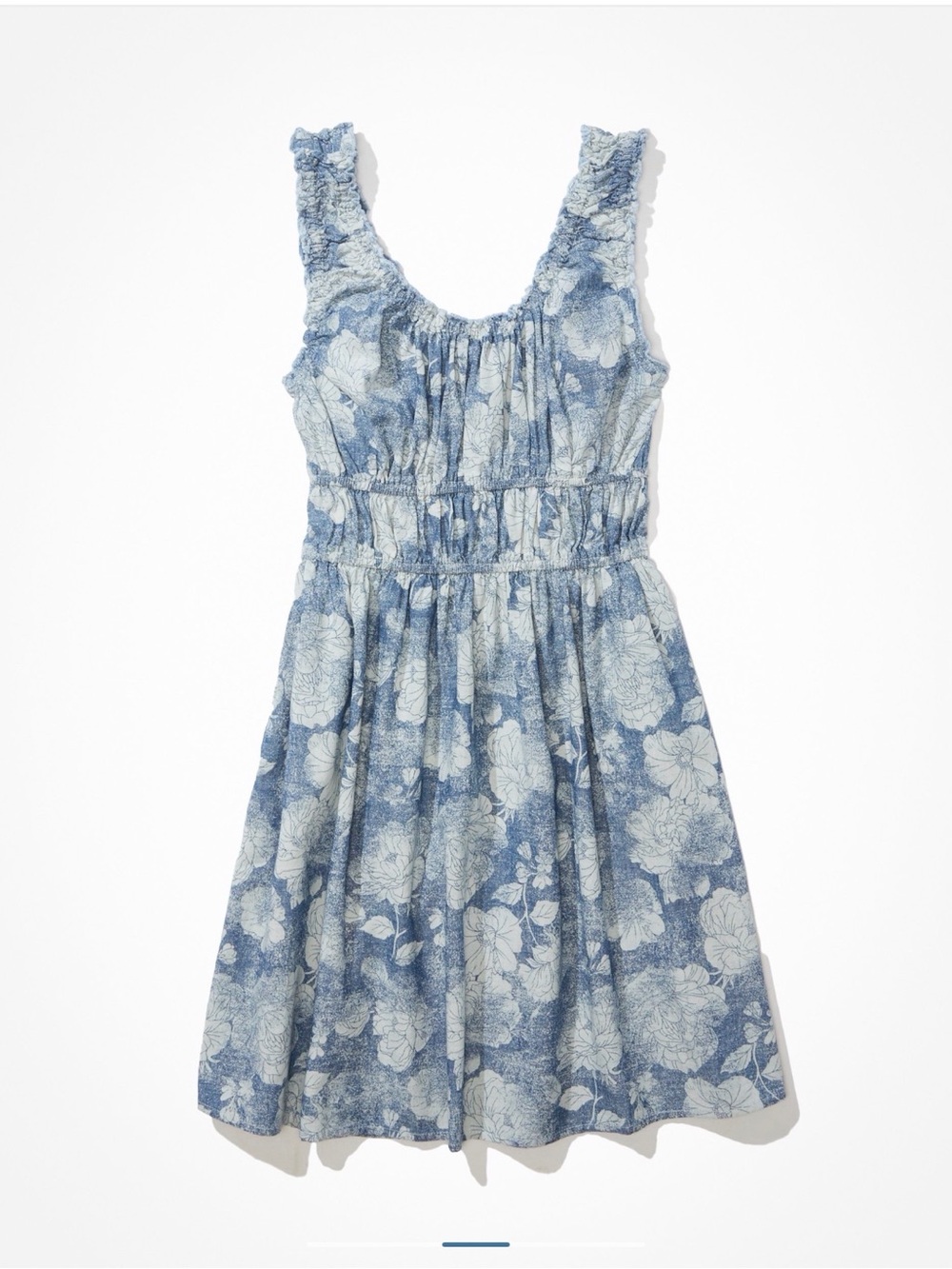 American Eagle Outfitters Smocked Mini-Dress in Chambray Blue